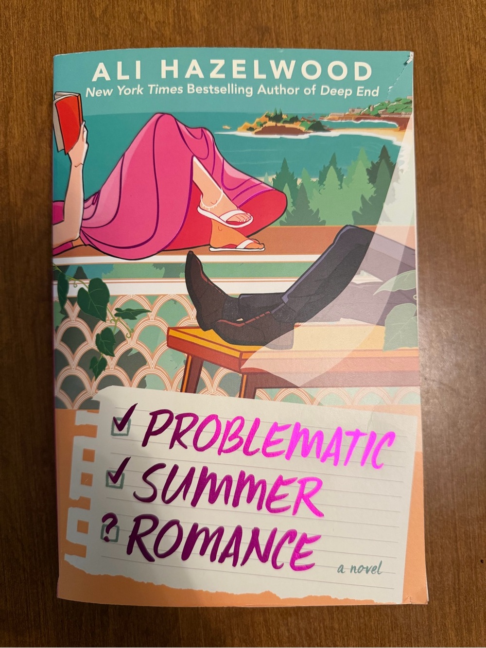 Ali Hazelwood "Problematic Summer Romance" Paperback - Teal, Pink & Peach Cover